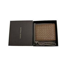 Bottega Veneta Lambskin fold Bi Wallet Billfold Brown Intrecciato